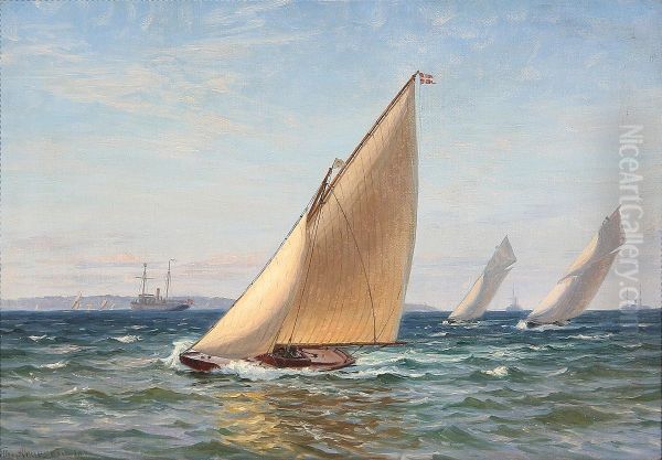 En kapsejlads pa Sundet. Oil Painting by Vilhelm Arnesen