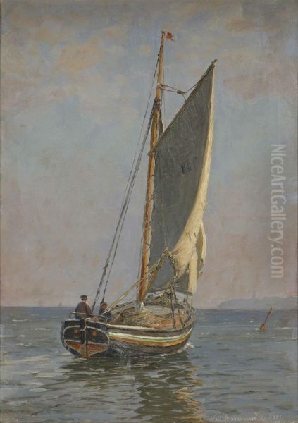 Fiskerbad i blid sol. Oil Painting by Vilhelm Arnesen