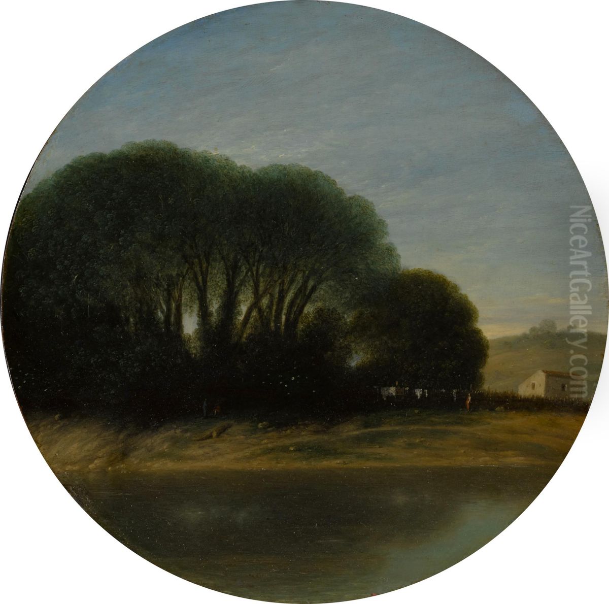 Landschaft mit einem Bauernhof und Baumen an einem Fluss Oil Painting by Goffredo Wals