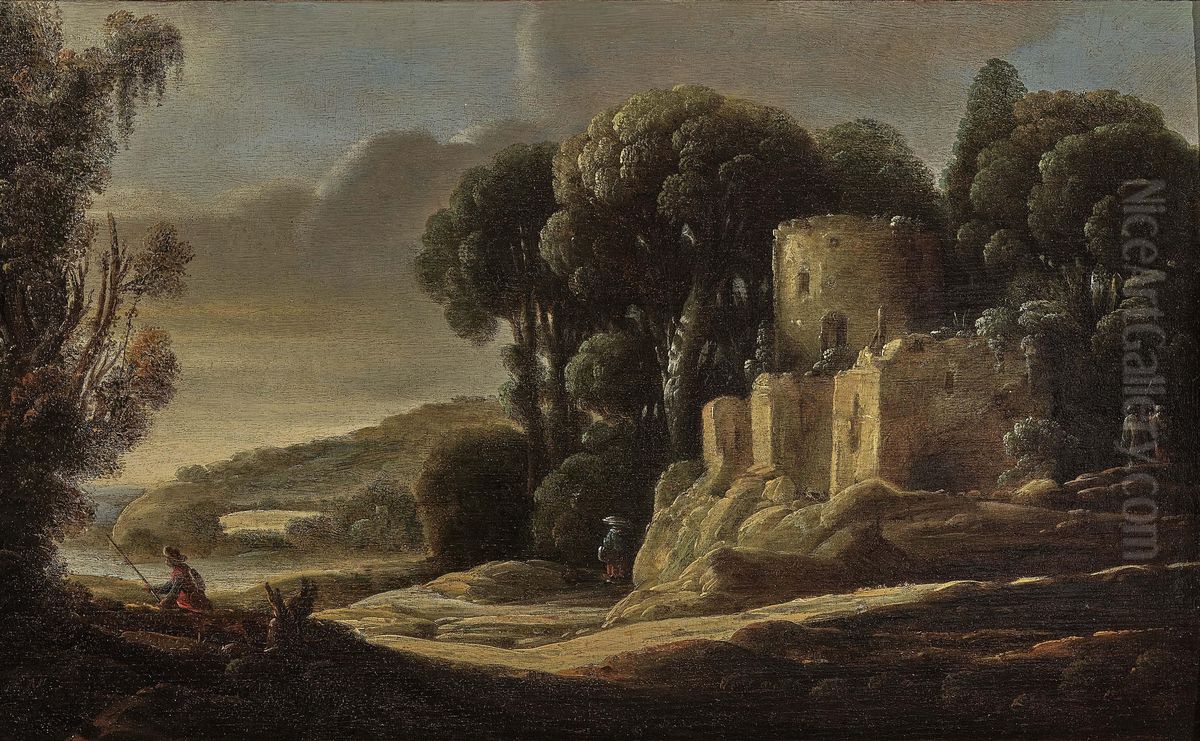 Landschaft mit Ruine und Figurenstaffage Oil Painting by Goffredo Wals