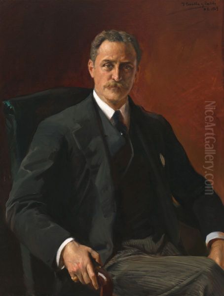 Portrait of Robert Bacon, 39th Secretary of State under President Theodore Roosevelt Oil Painting by Joaquin Sorolla