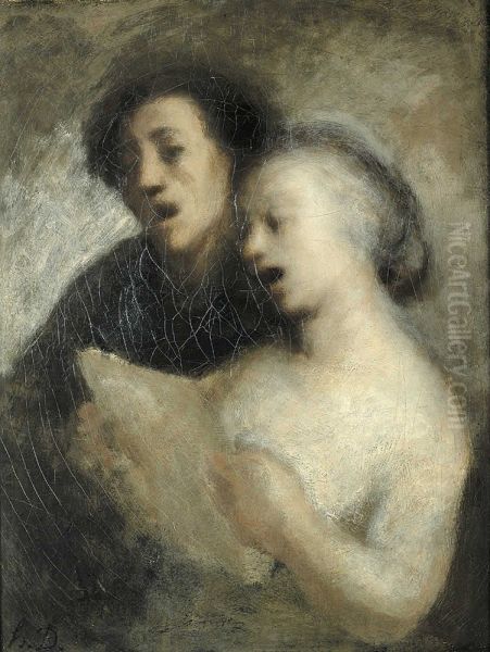 De zangers Oil Painting by Honore Daumier