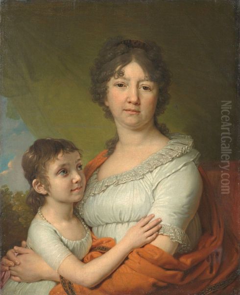 <<Portret A.E. Labzinoj s vospitannicej S.A. Mudrovoj>> Oil Painting by Vladimir Borovikovsky
