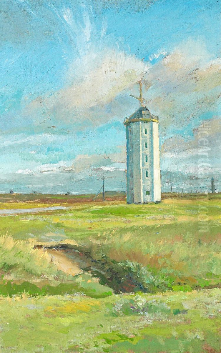 Spring day at Skagen's white lighthouse. Oil Painting by Michael Peter Ancher