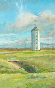 Spring day at Skagen's white lighthouse.