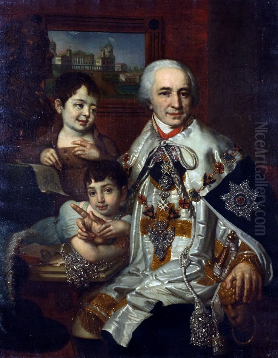 Portrait of count G.G. Kushelev with children Aleksandr and Grigorii Oil Painting by Vladimir Borovikovsky