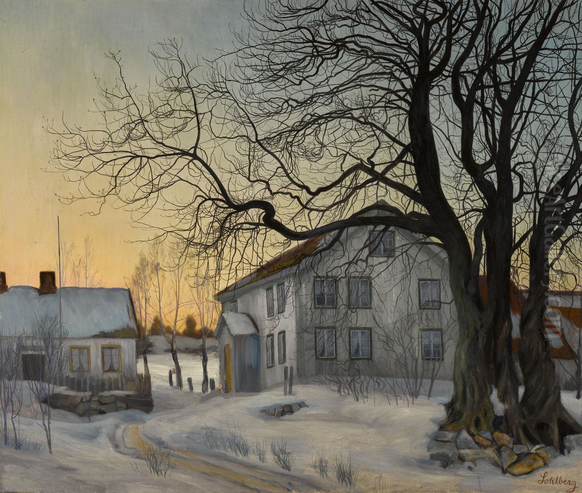 Winter evening Oil Painting by Harald Oscar Sohlberg