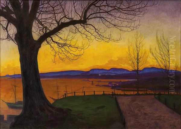 Spring Evening, Akershus Fortress Oil Painting by Harald Sohlberg