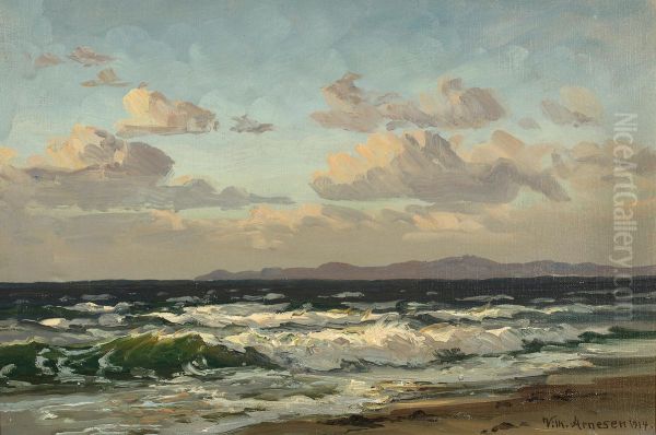 Evening at Hornbaek beach. Oil Painting by Vilhelm Arnesen