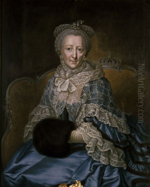 Sitzende alte Dame mit Kappe, Spitzenumhang, blauem Kleid und Muff Oil Painting by Anna Rosina de Gasc