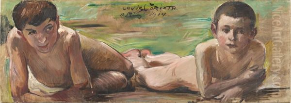 Zwei liegende Knaben Oil Painting by Lovis Corinth