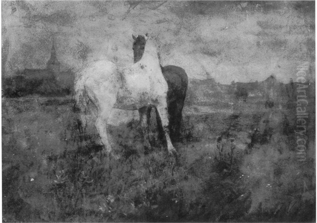 Noppende paarden Oil Painting by Jan Voerman