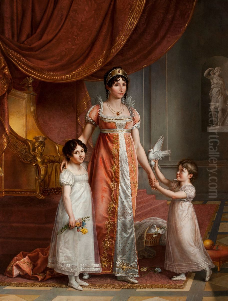 Ritratto diGiulia Clarye delle figlieZenaideeCarlotta Oil Painting by Jean-Baptiste Wicar
