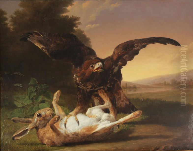 Eagle catching a hare Oil Painting by Jean Baptiste Berre Eagle catching a hare Oil Painting by Jean Baptiste Berre