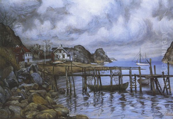 From an outport Oil Painting by Harald Sohlberg