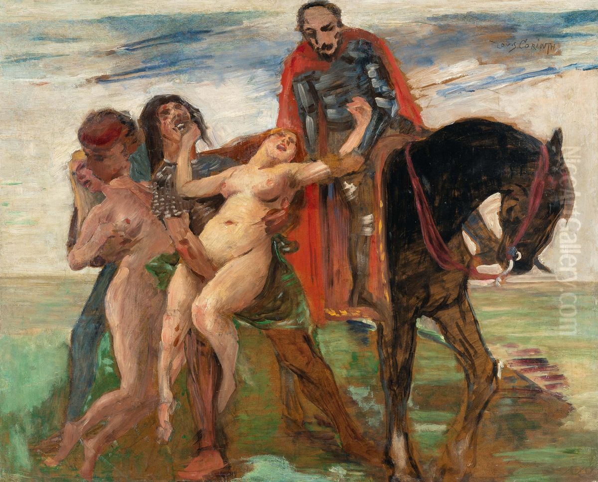 Abduction scene - Design (Rape of the daughters of Leucippus) Oil Painting by Lovis (Franz Heinrich Louis) Corinth