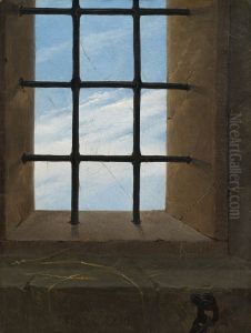 View from a barred window into the sky