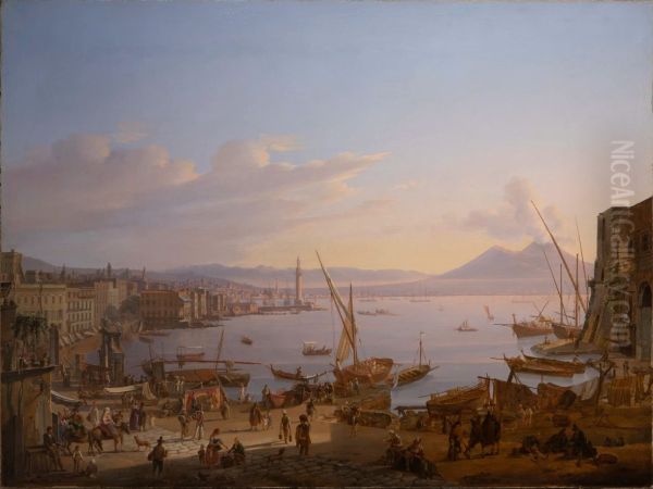 The Bay of Naples with the Lighthouse, and Vesuvius Beyond Oil Painting by Sir Anthony Van Dyck