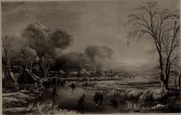 Winter landscape with frozen canal Oil Painting by Aert van der Neer