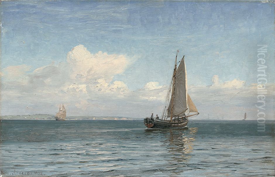 Sailing ships in the Sound off Ven. Oil Painting by Vilhelm Arnesen