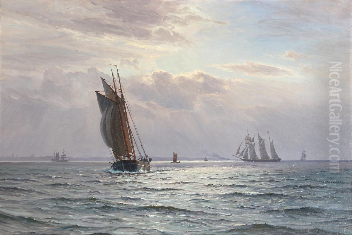 Solen bryder igennem Skyerne. Oil Painting by Vilhelm Arnesen
