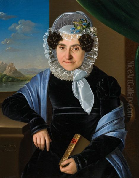 Portrat einer alteren Dame mit Buch Oil Painting by Anton Einsle