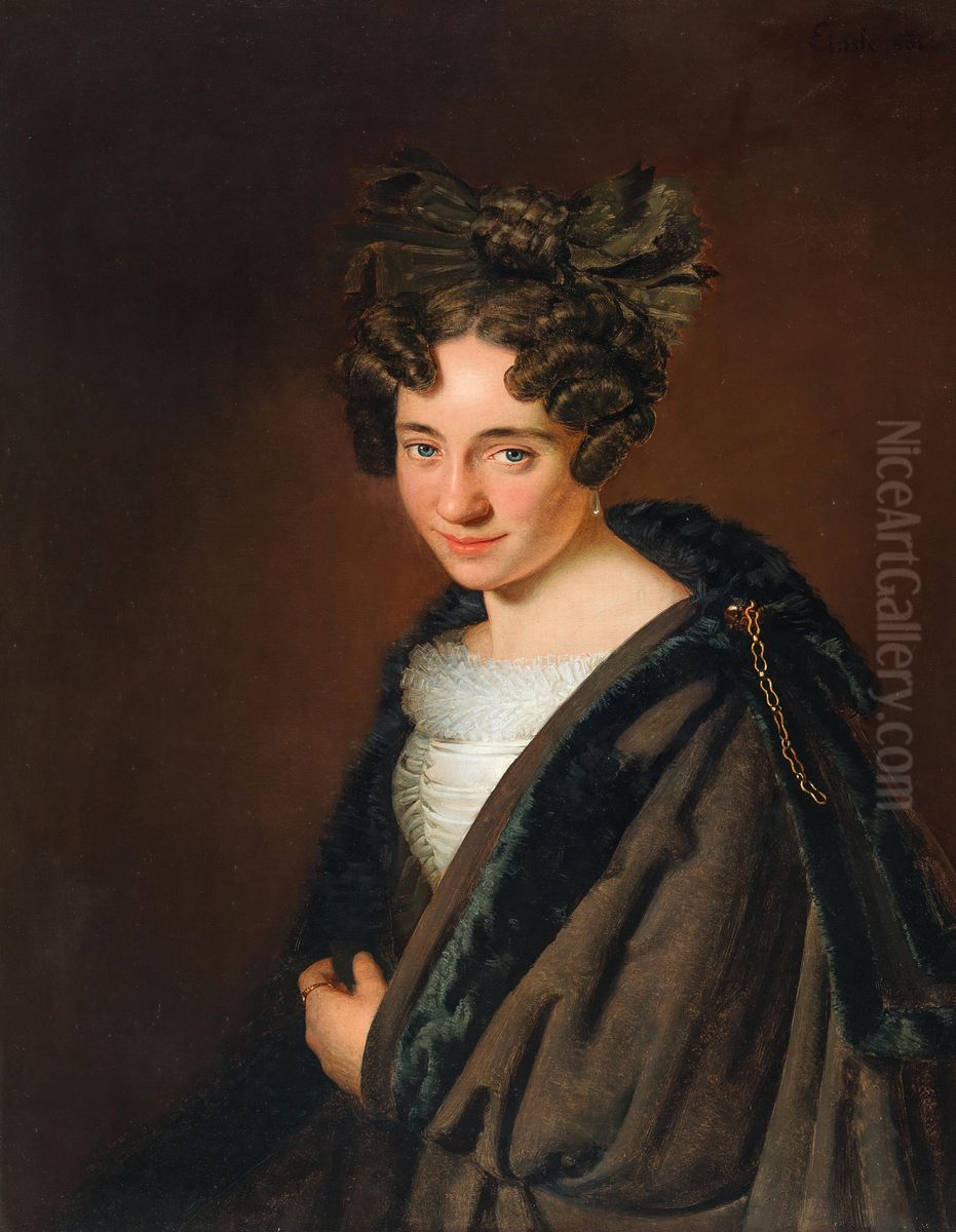 Bildnis einer jungen Dame mit schwarzer Schleife im Haar Oil Painting by Anton Einsle