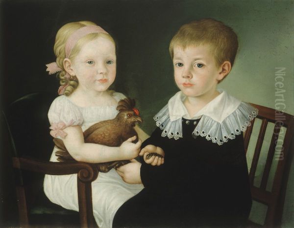 Julija Primic (1816-1864) and her brother Janez Oil Painting by Matevz Langus