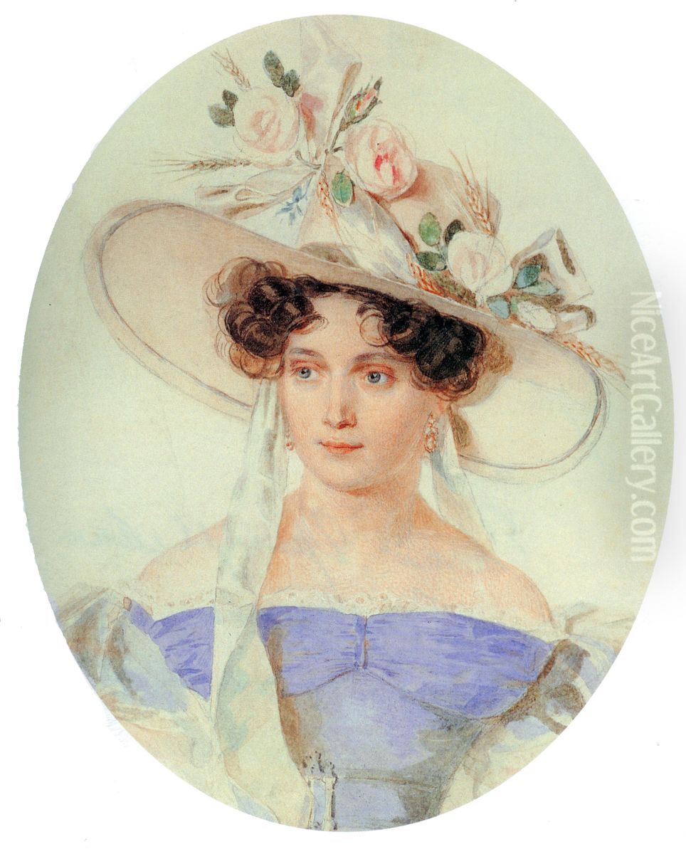 Portrait of Elena Grigoriyevna Chertkova (1800-1832) Oil Painting by Pyotr Fyodorovich Sokolov