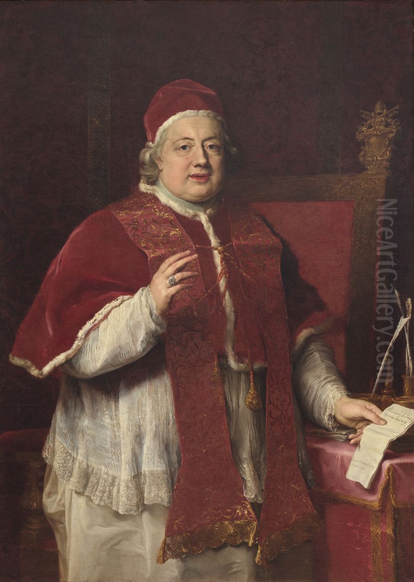 Portrait of Pope Clement XIII Rezzonico blessing Oil Painting by Pompeo Batoni