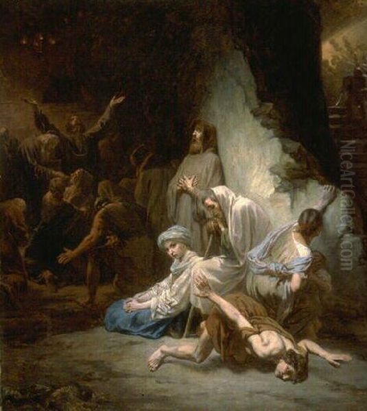 Communion of the first Christians in the catacombs Oil Painting by Octave Tassaert