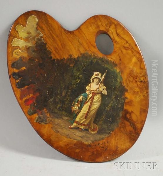 Fashionable Woman On A Woodland Path Oil Painting by (Emmanuel Poire) Caran d'Ache