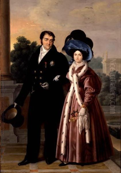 Fernando VII   and  Maria Cristina Oil Painting by Luis de la Cruz