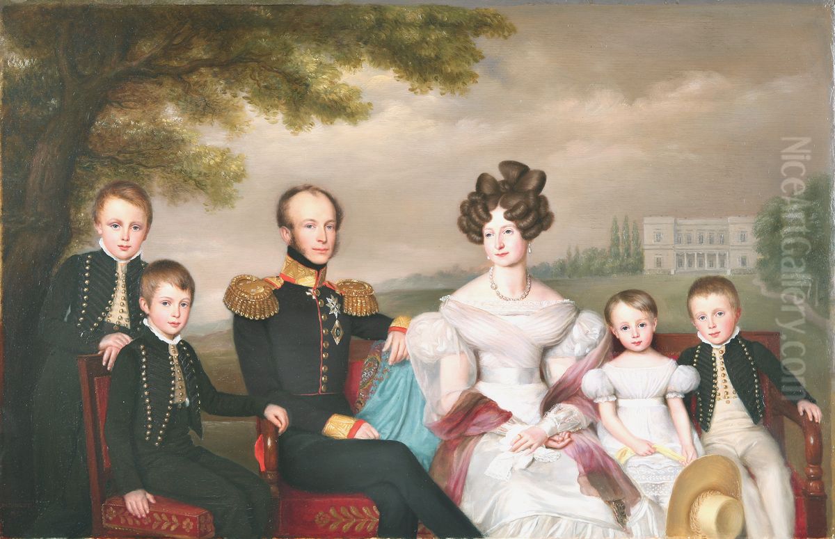 King William II with his family. Oil Painting by Jan Baptist Van Der Hulst