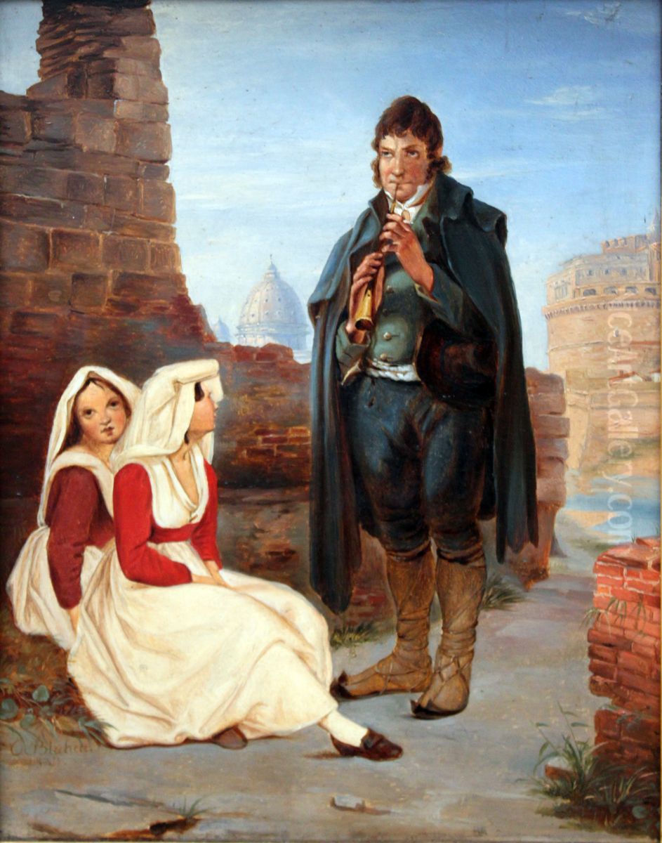 Pifferaro und Madchen in Rom Oil Painting by Carl Blechen