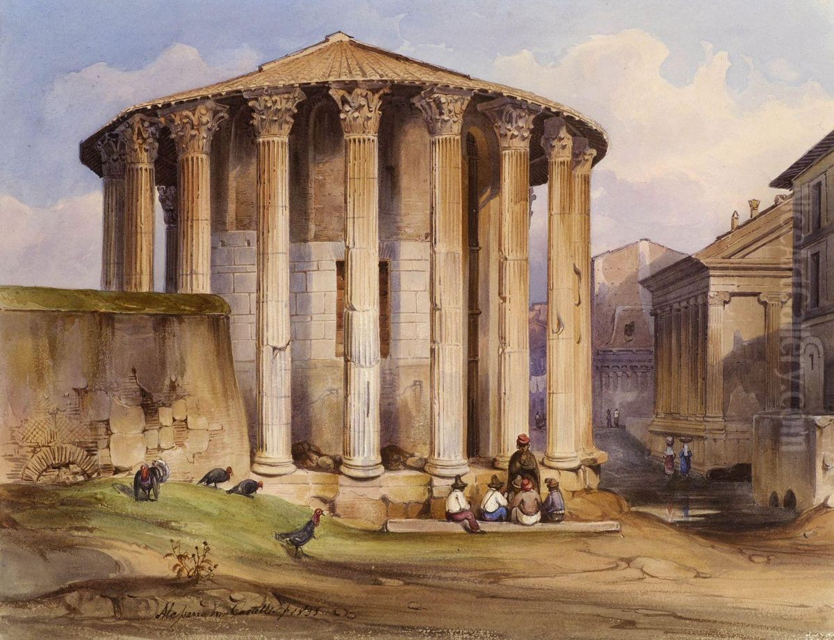 Rome - View of the Temple of Vesta Oil Painting by Alessandro Castelli