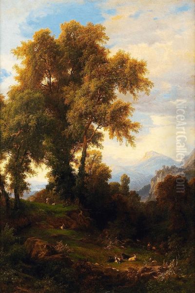 Scena pastorale in un paesaggio montuoso Oil Painting by Alessandro Castelli