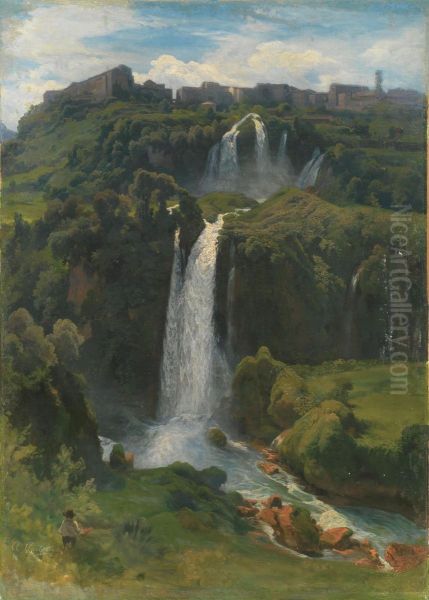 View of Tivoli waterfalls Oil Painting by Alessandro Castelli