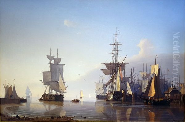 Navy with sailing ships Oil Painting by Adolph Friedrich Vollmer