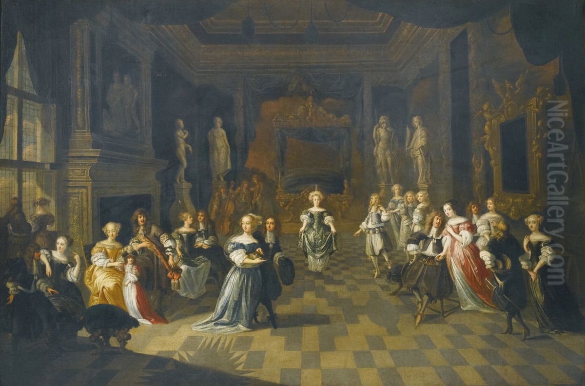 Figures dancing in an elegant interior Oil Painting by Hieronymus Janssens