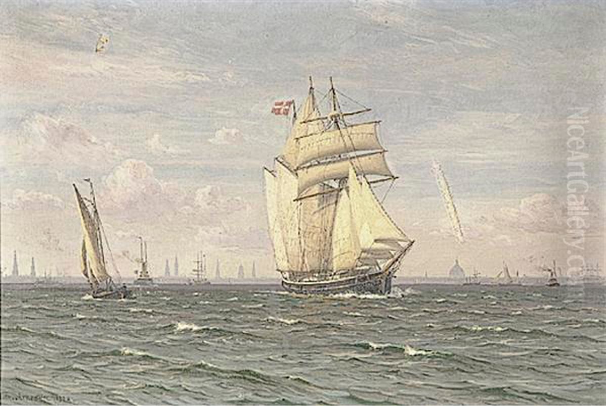 Shipping off Copenhagen. Oil Painting by Vilhelm Arnesen