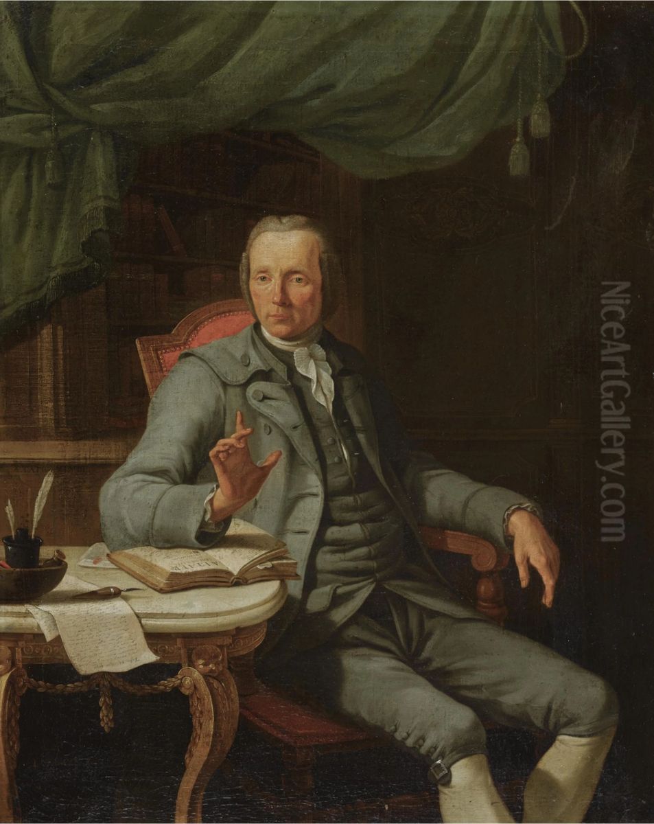 Portrait of a 48-year old gentleman, seated three-quarter length, in his study Oil Painting by Jacques-Albert Senave