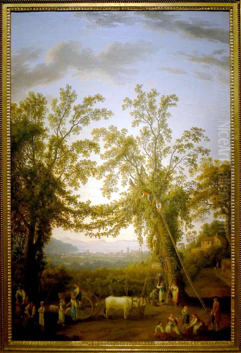 Vendanges d'autrefoisouL'automne (vendanges pres de Sorrente), vers 1784 . Oil Painting by Jacob Philipp Hackert