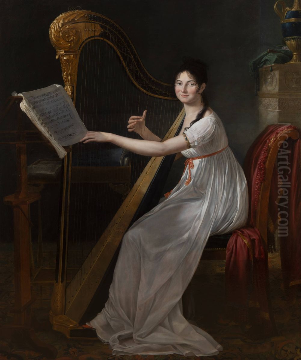 Portrait of Adele Papin Playing the Harp Oil Painting by Guillaume Guillon-Lethiere