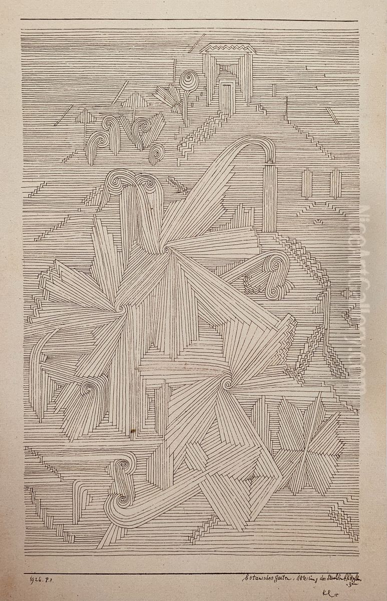 Botanical garden, section with the ray-leaved plants Oil Painting by Paul Klee