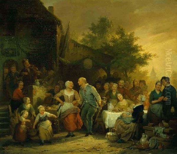 The 50th Wedding Anniversary Oil Painting by Ferdinand de Braekeleer the Elder