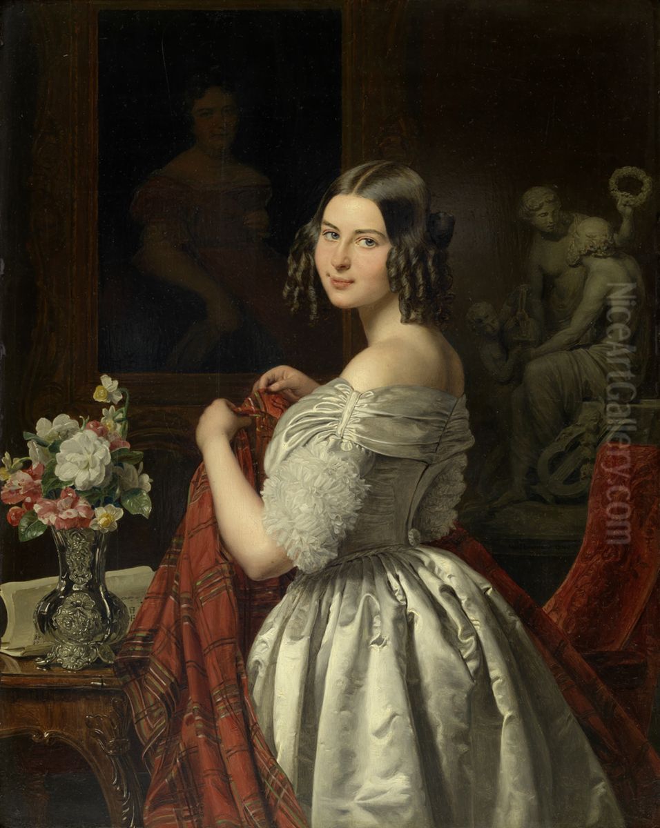 Young lady at her toilette Oil Painting by Ferdinand Georg Waldmuller