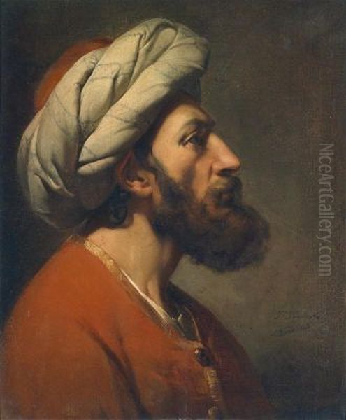 Head of an oriental man Oil Painting by Jean-Francois Portaels