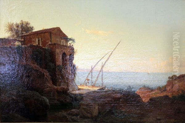 Italian stretch of coast Oil Painting by Louis Gurlitt