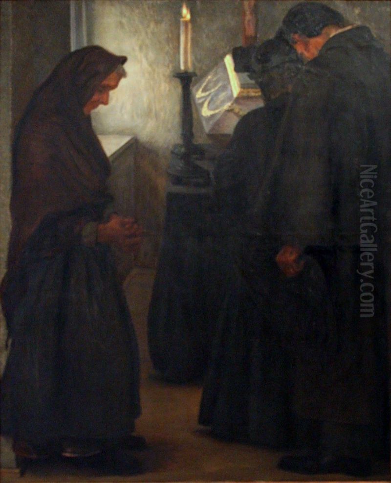In the Mortuary (Mortuary) Oil Painting by Karel Myslbek